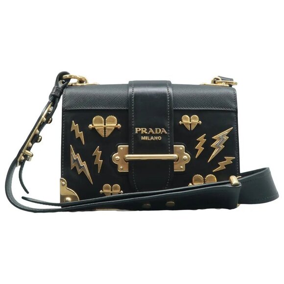 Prada Handbags - 100% Authentic Prada Cahier Black Leather Shoulder Bag 1008-082224